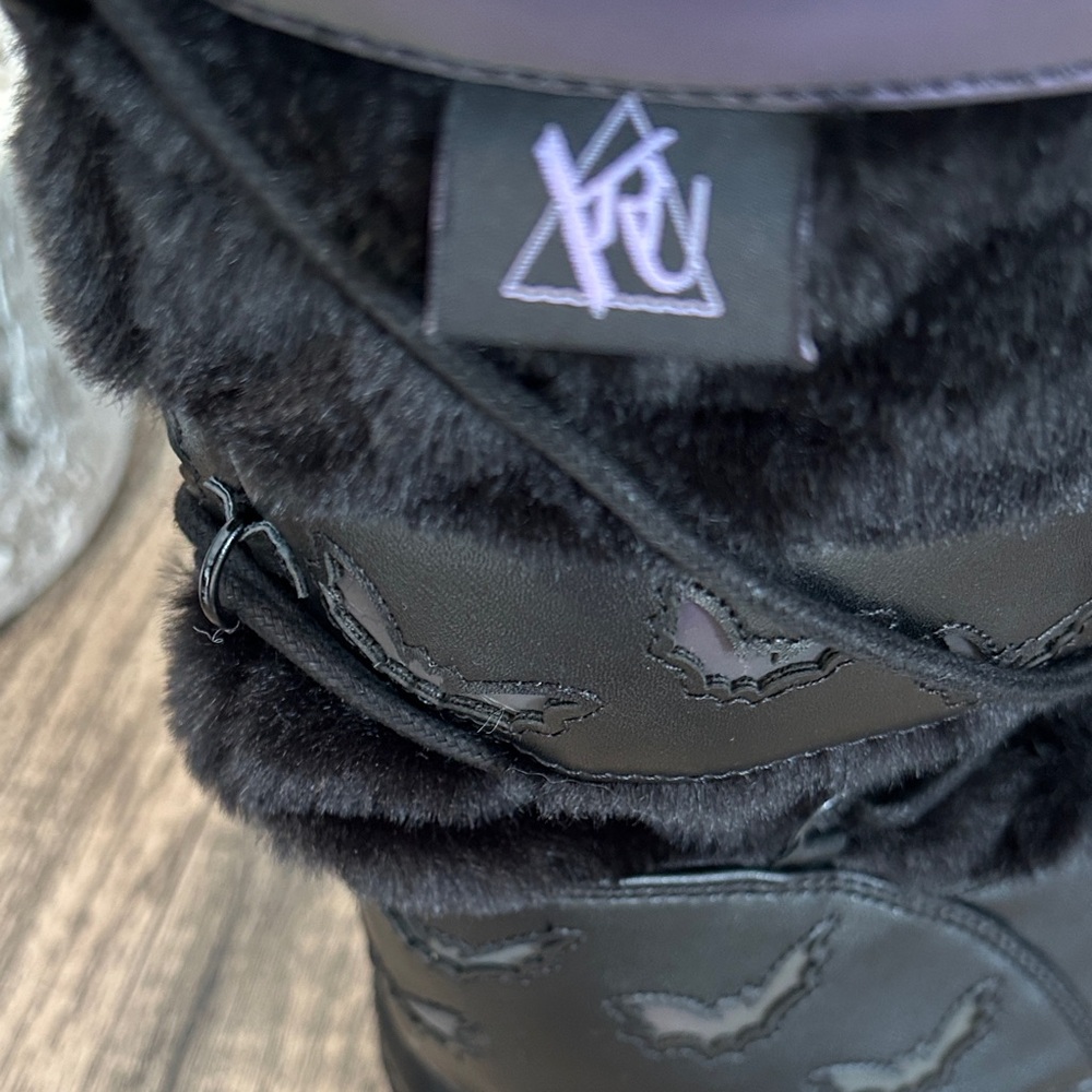 Women's Black Faux Fur Winter Boots with Iridescent Accent - Picture 2 of 8